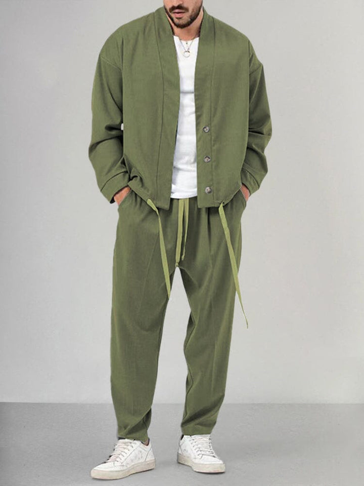 Men's comfortable 2-piece knit lounge set with elastic waist, perfect for casual wear. Relaxed fit.