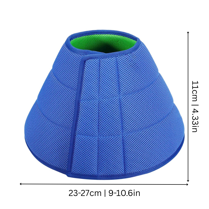 Close-up of a soft fabric pet recovery cone collar, ensuring comfortable post-surgery wound protection for pets.