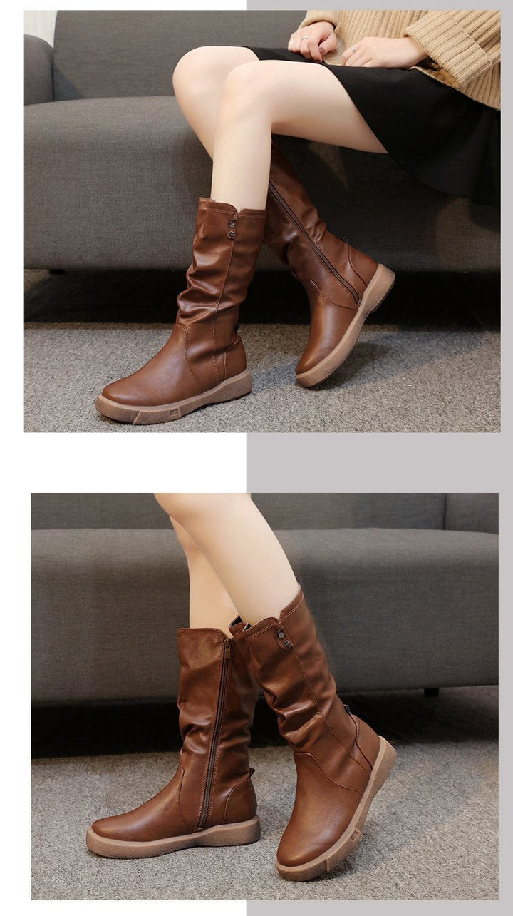 Comfortable women's mid-calf boots with easy side zipper. Ideal for everyday wear & fashion footwear.
