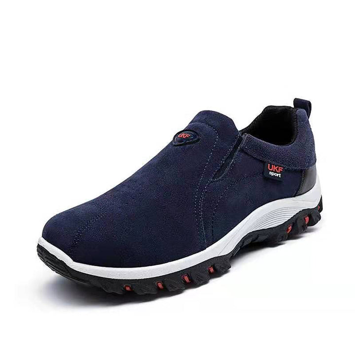 Blue men's lightweight sneakers, easy slip-on style for casual comfort and everyday walking.