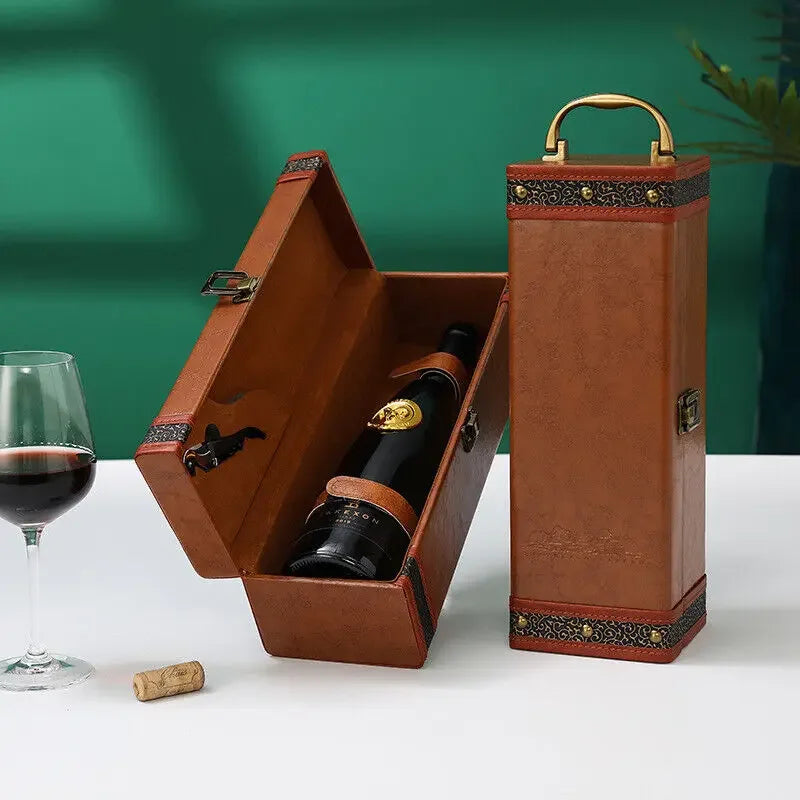 Wine accessories kit, including corkscrew & bottle stoppers, inside a travel wine case.