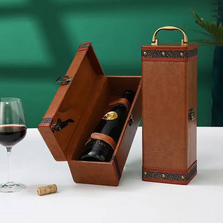 Wine accessories kit, including corkscrew & bottle stoppers, inside a travel wine case.