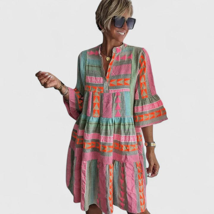 Casual women's tiered boho dress, a comfortable and flowy summer staple with a chic bohemian aesthetic.