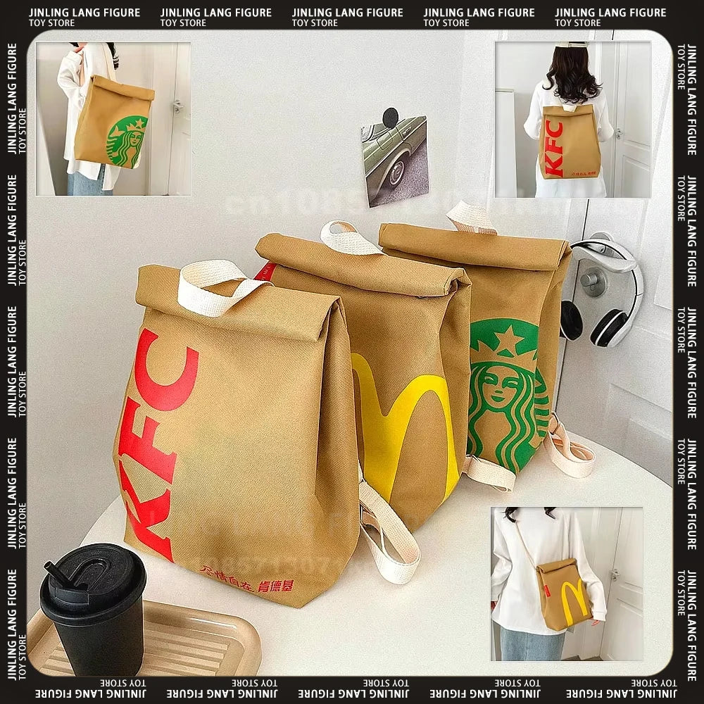 Unisex playful fast food print backpack for school & travel. Spacious polyester bag.