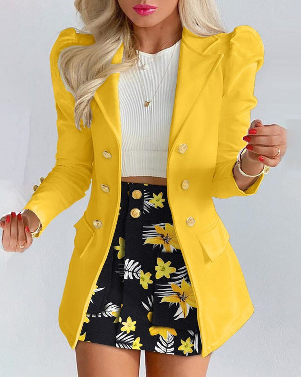 Luxurious women's elegant blazer and skirt two-piece set, designed for comfort, style, and professional grace.