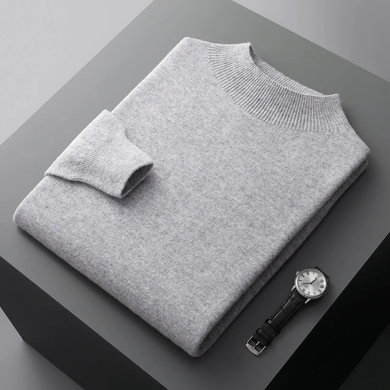 Men's long sleeve mock neck sweater, a stylish and cozy everyday pullover.