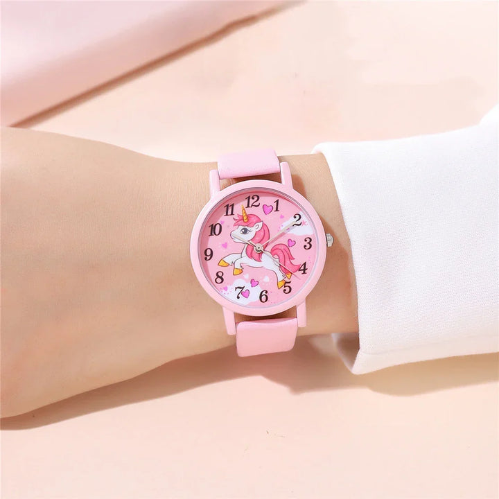 Pink unicorn kids watch, an enchanting gift for children, with a comfortable PU leather band.