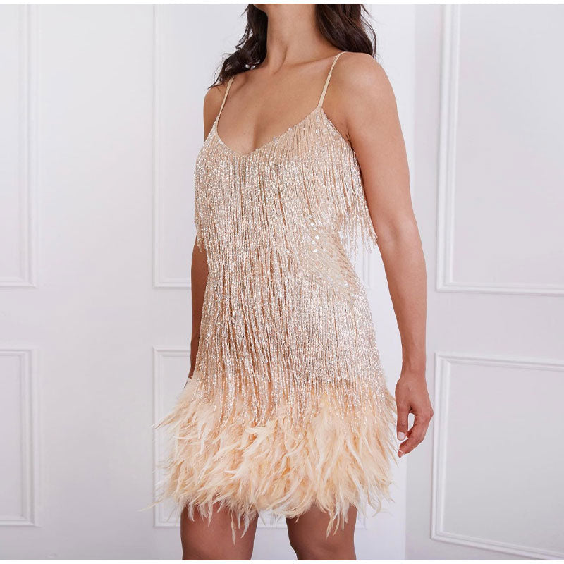 Sparkling women's sequin fringe mini cocktail party dress for a show-stopping look.