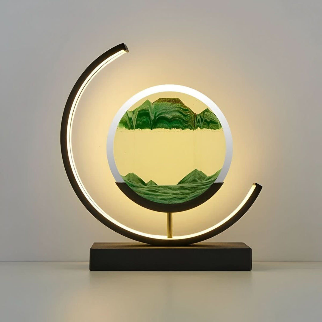Unique decorative sand lamp with remote-controlled dimmable LED lights and mesmerizing flowing sand art.