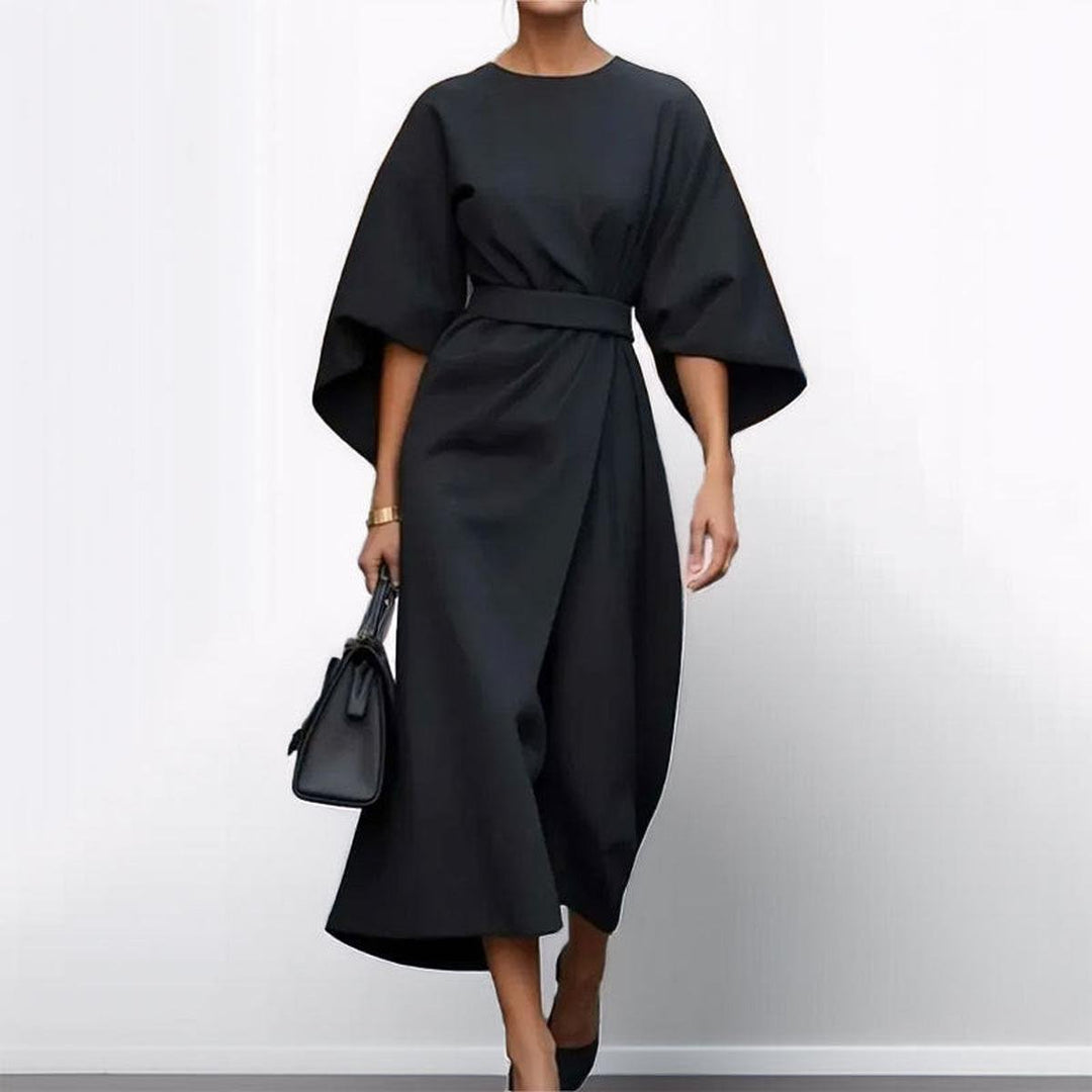 Flowy satin feel batwing maxi dress for women, ideal for casual comfort or an elegant evening occasion.