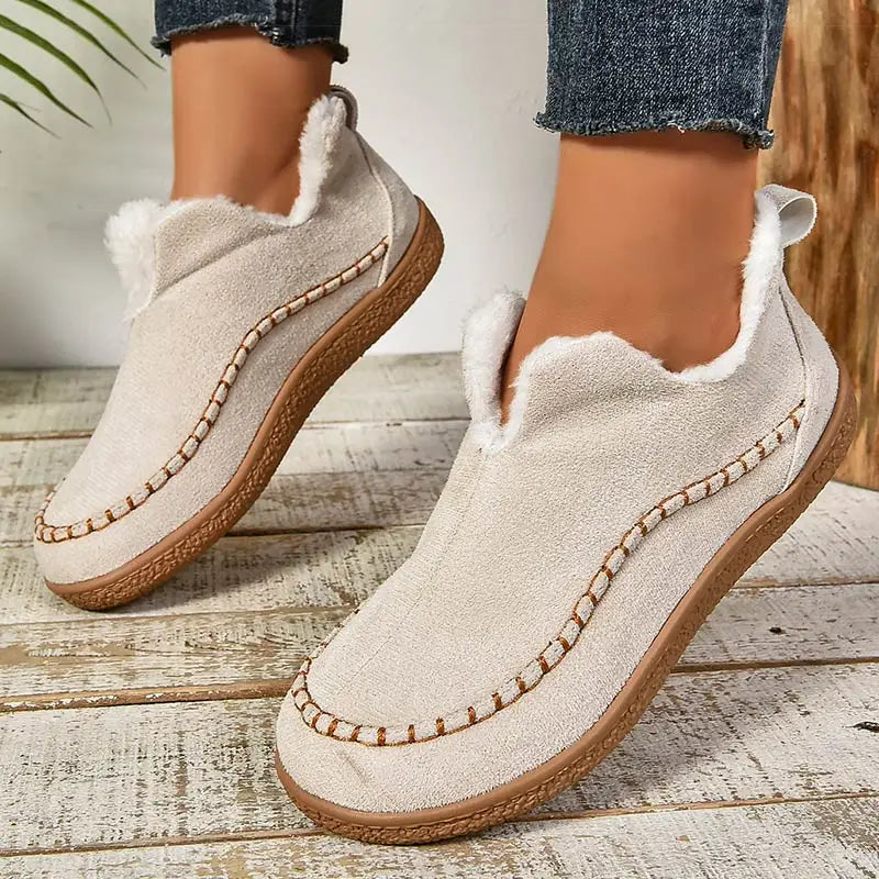 Beige women's supportive orthopaedic ankle boots. Casual everyday comfort footwear, ideal for winter.