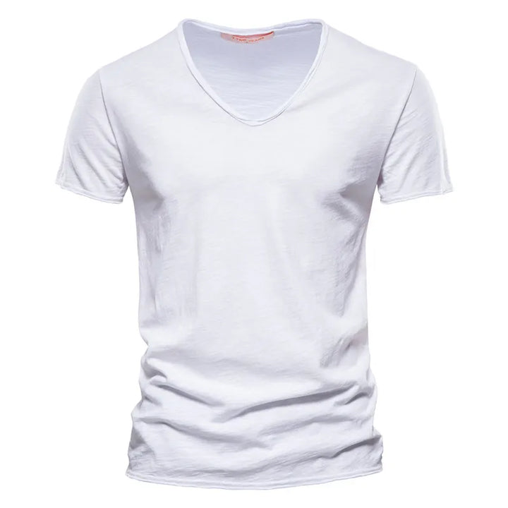 Men's stylish V-neck summer shirt. Lightweight, breathable, relaxed fit. Essential for warm weather and casual comfort.