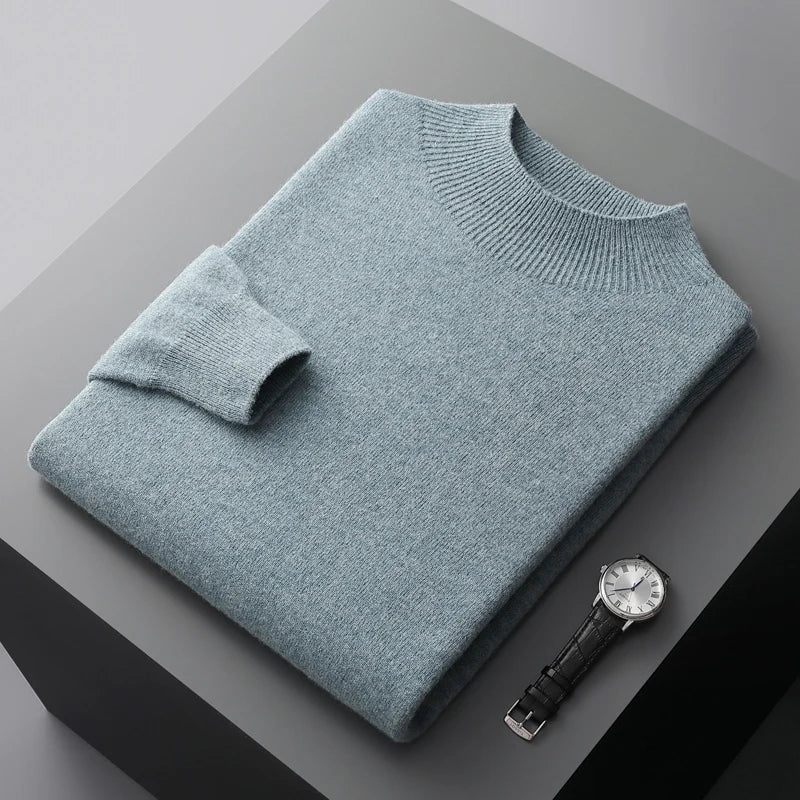Premium men's mock neck sweater, durable & stylish for everyday essential wear.