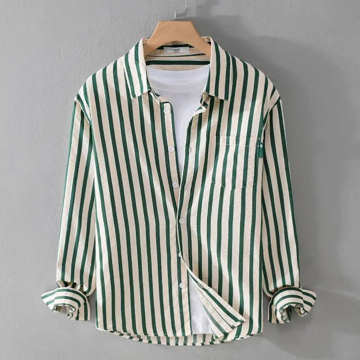 Men's classic striped button-down shirt for versatile casual & formal style. Long sleeve, tailored comfort.