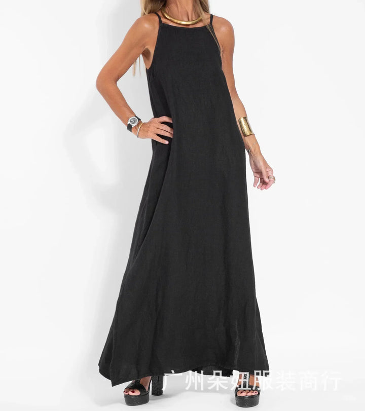 Versatile women's maxi slip dress with side slits, perfect as an elegant evening dress or casual summer outfit.