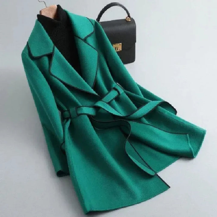 Versatile women's longline trench coat, a tailored classic for office, casual, fall & winter fashion.
