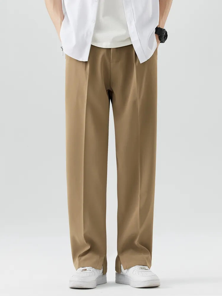 Men's relaxed fit straight leg chino trousers, breathable comfort for casual & smart casual wear.