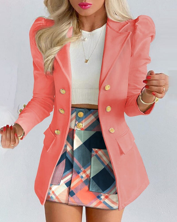 Classic women's elegant blazer & skirt two-piece outfit, perfect for a refined and professional appearance.