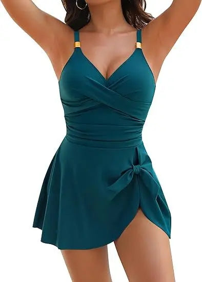 One-piece women's swimsuit, tummy control, flattering and shaping for beach or pool.