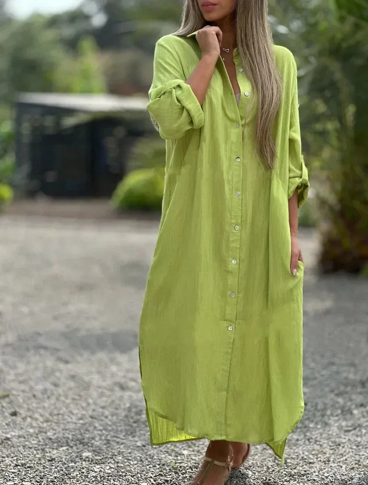 Beautiful flowy maxi beach dress for women. Elegant, perfect for summer holidays, resorts & casual style.