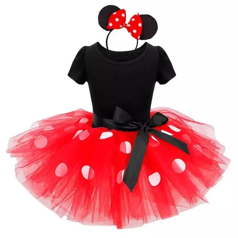 Comfy Minnie Mouse polkadot dress & ears headband set for girls, great for all-day play.