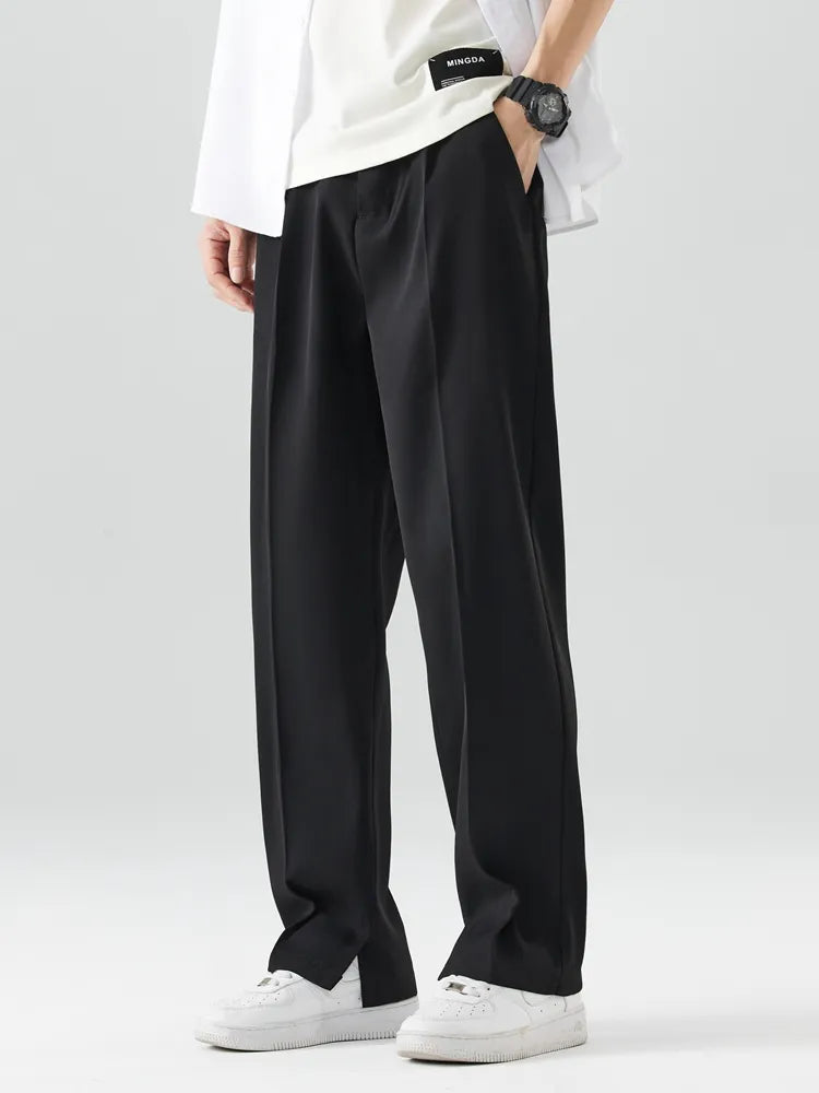 Comfortable men's relaxed fit straight leg trousers in a breathable chino fabric for daily wear.