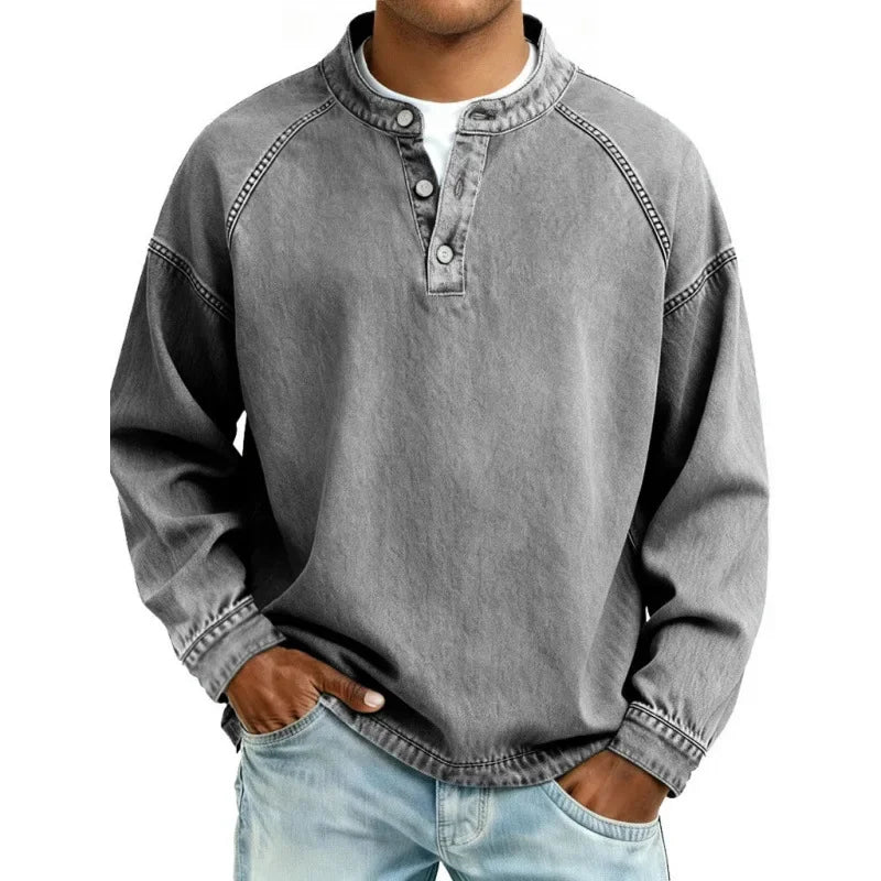 Soft fabric men's vintage long sleeve button shirt, designed for comfort and timeless casual men's fashion.
