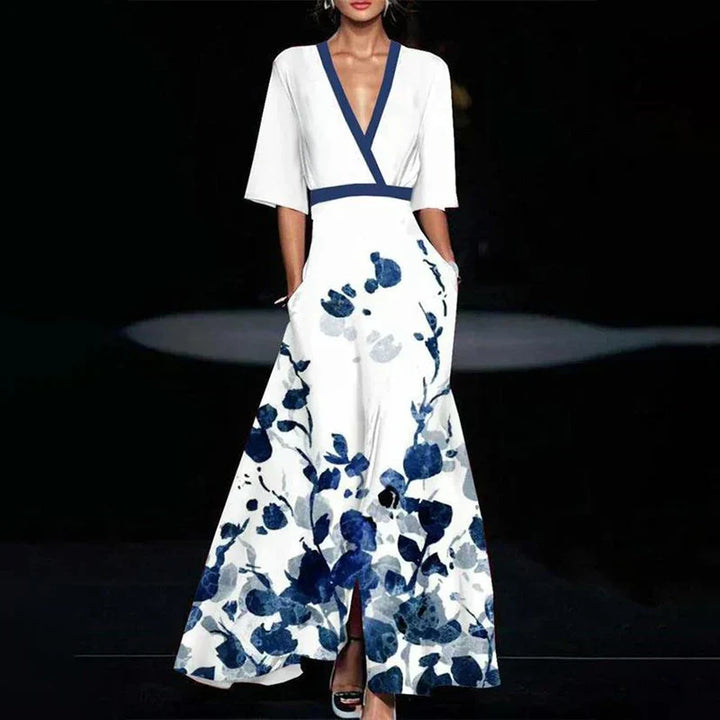 Chic women's floral wrap maxi dress, ideal for summer vacations, boho events, or elegant occasion wear.