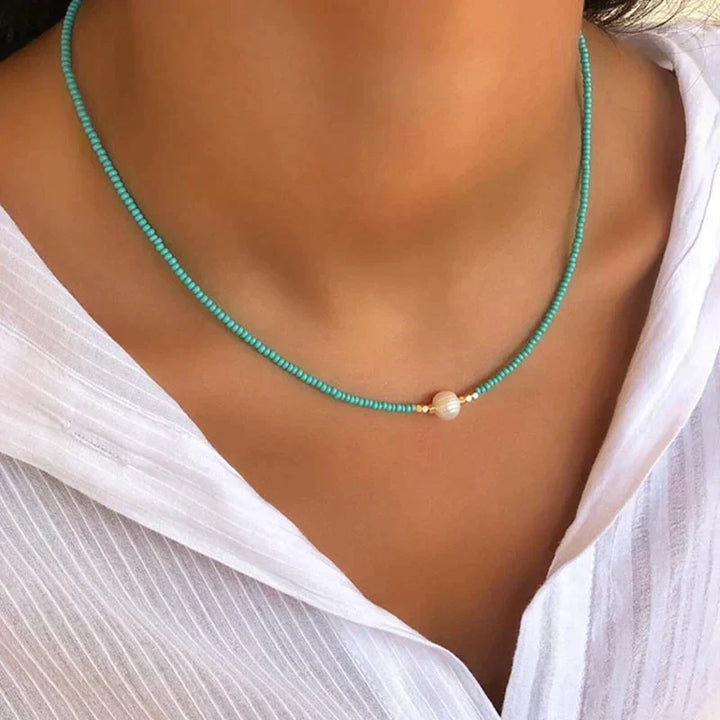 Women's handmade freshwater pearl harmony necklace. Elegant pearl jewelry, perfect as a spiritual gift.