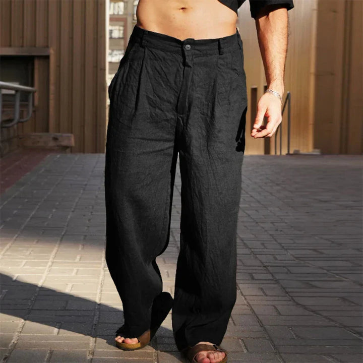 Men's wide-leg chino trousers/pants, offering a relaxed fit & stylish comfort for summer.