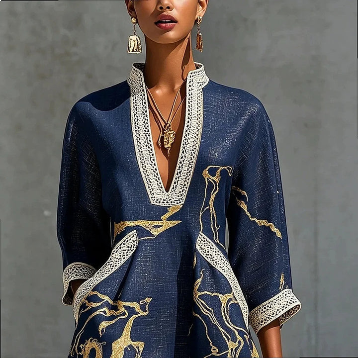 Timeless women's V-neck mini dress, offering an effortless elegant and versatile style.