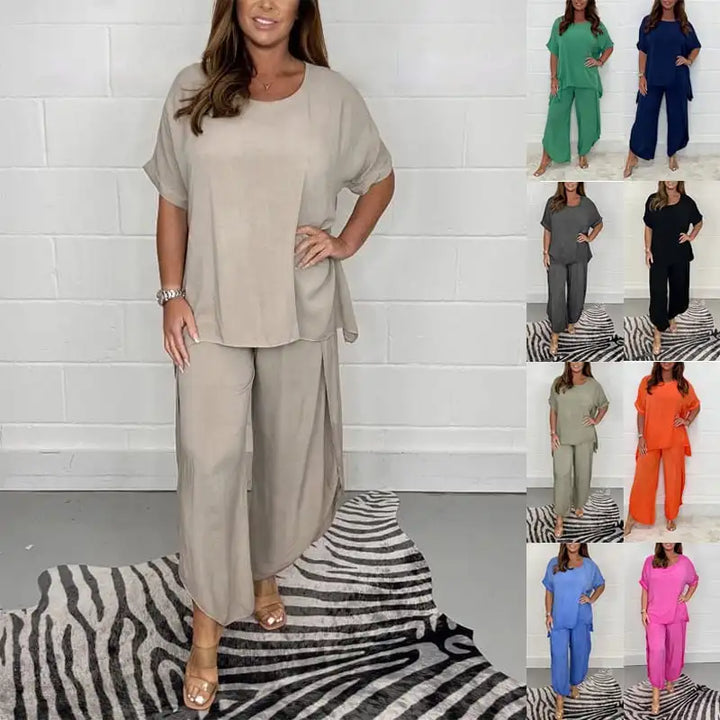 Women's elegant lightweight sleeveless pants set, a stylish two-piece summer outfit.