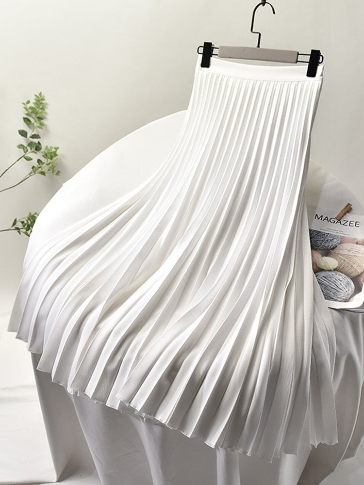 Stylish women's high waist pleated A-line skirt, ideal for versatile elegant fashion and formal wear.