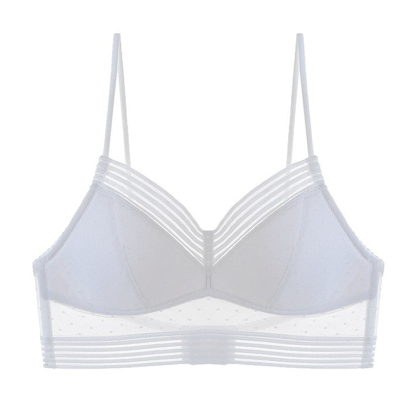 Versatile women's low back bralette, sheer lace detail, comfortable and invisible for daily wear.