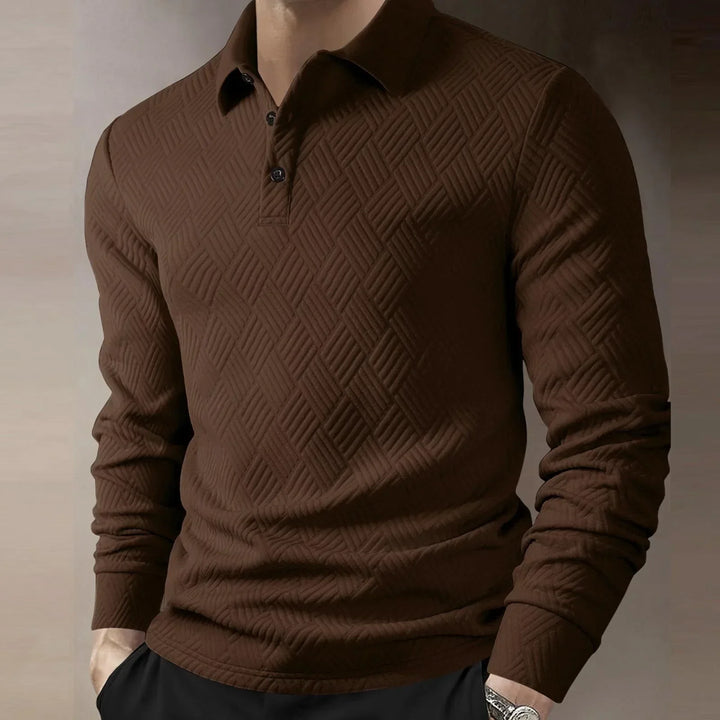 Refined men's long sleeve polo, featuring a cozy textured knit and smart casual appeal.