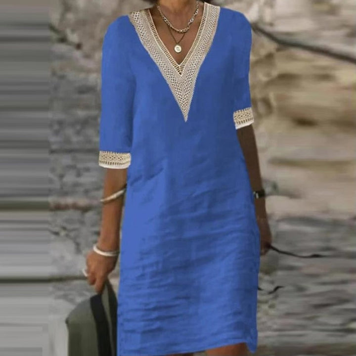 Lightweight women's elegant midi summer dress. Sleeveless design offers versatile style for casual & party wear.