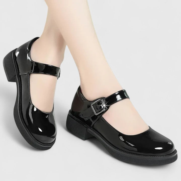 Women's orthopaedic comfort shoes in black, offering superb support and relief for active walking.