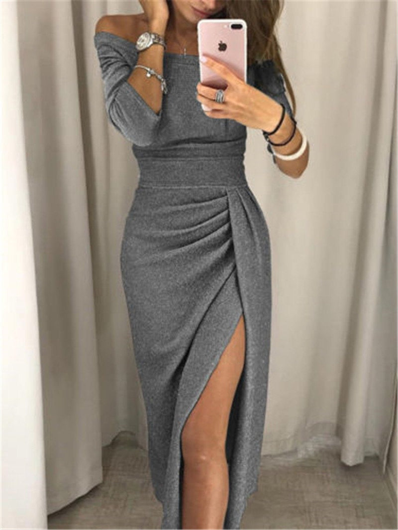 Luxurious women's shiny party dress. Elegant, sparkling & festive for glamorous evening wear.