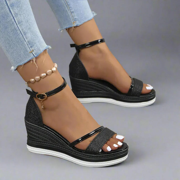 Durable women's orthopedic sandals with open-toe design, arch support for foot comfort & elegant daily wear.
