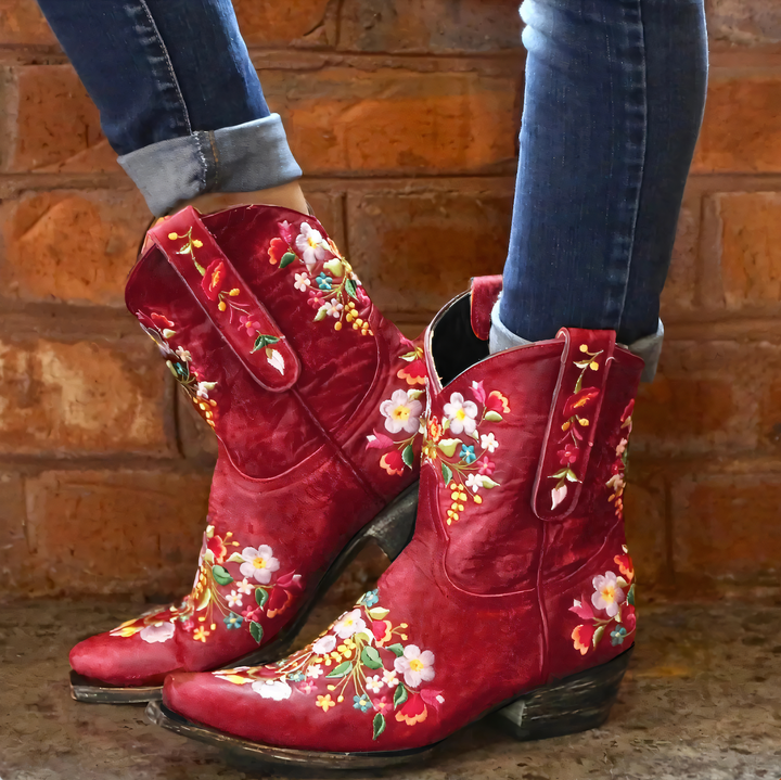 Full view of women's vintage weatherproof cowgirl boots, offering durable style and comfort for all outdoor wear.