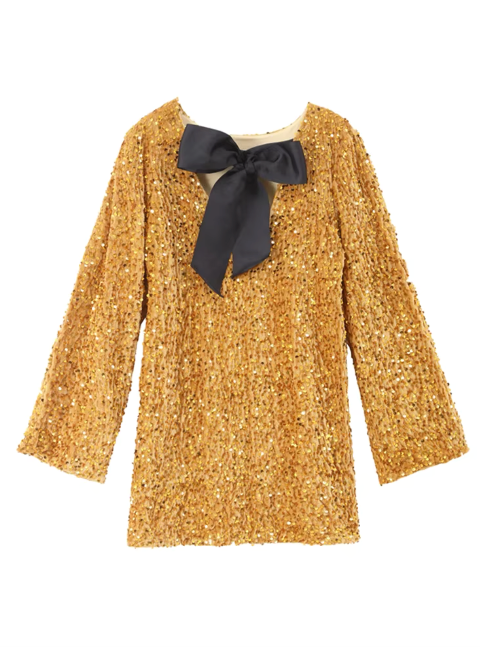 Elegant women's sequin dress, knee-length, with a striking back bow detail. Perfect for evening parties.