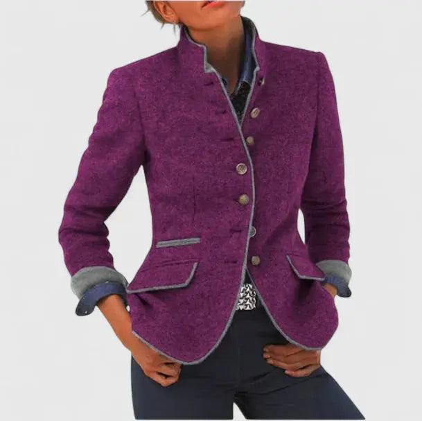 Sophisticated women's fitted long sleeve blazer, perfect for business casual, office, fall, and winter fashion.