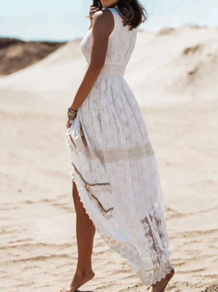 Versatile women's boho maxi dress, elegant for beachwear, holidays & casual summer style.