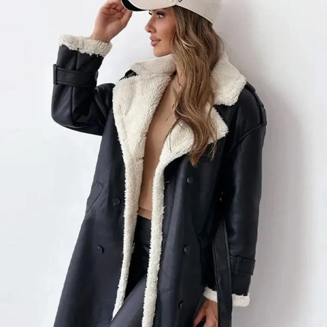 Women's timeless long classic belted coat. Elegant outerwear for autumn & winter. Sophisticated cold weather style.