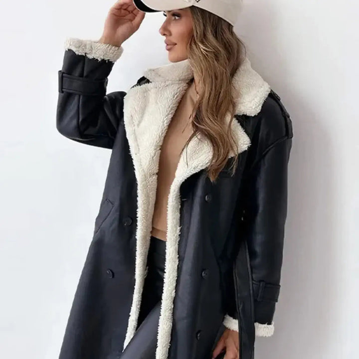 Women's timeless long classic belted coat. Elegant outerwear for autumn & winter. Sophisticated cold weather style.