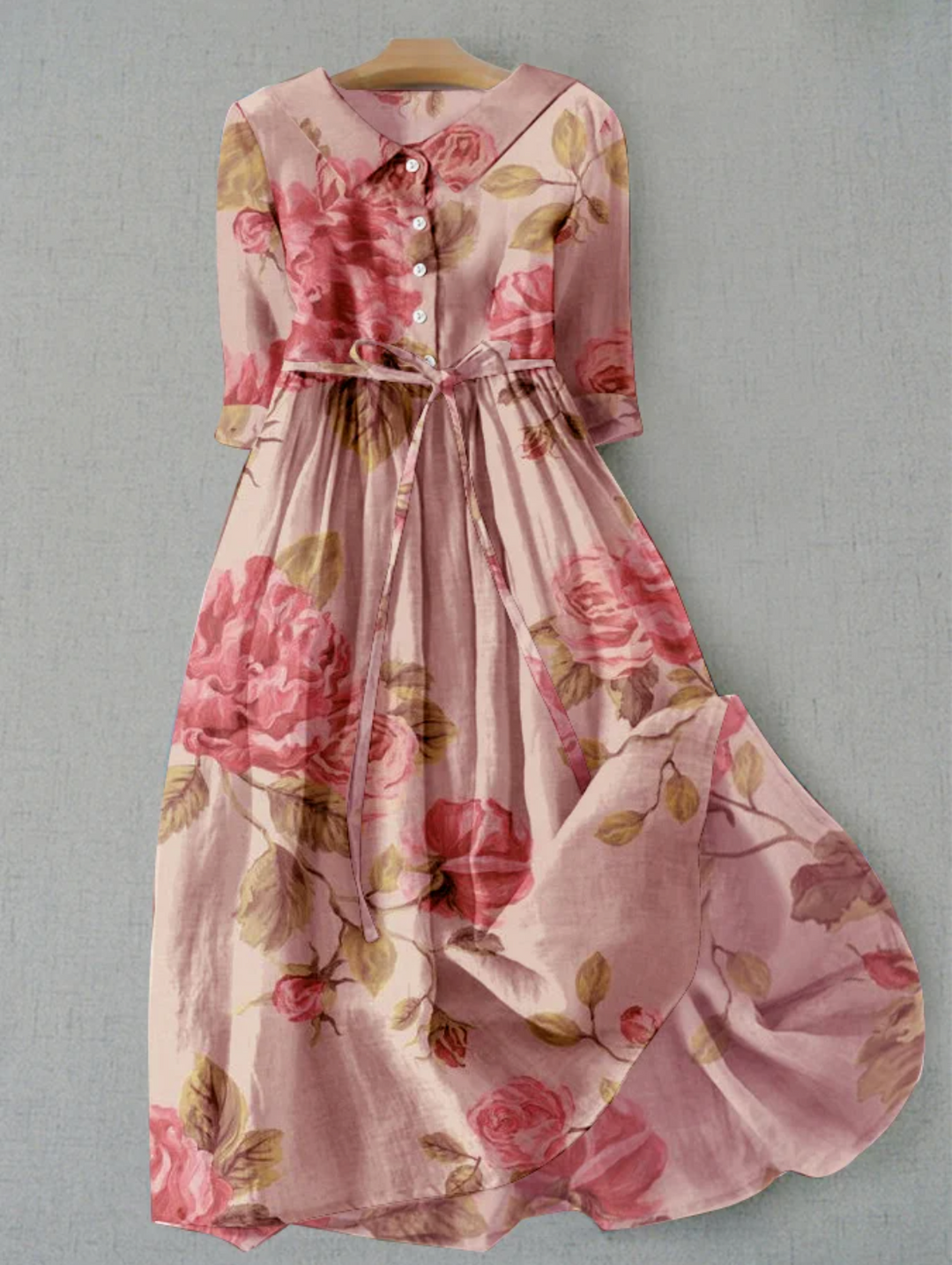 Elegant Amarae women's floral midi dress featuring a button-front closure & adjustable tie waist for summer.