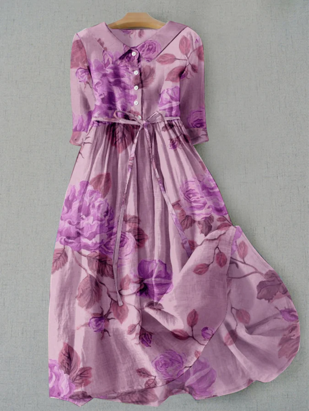 Vibrant floral print Amarae women's summer midi dress, button-front design & flattering tie waist detail.