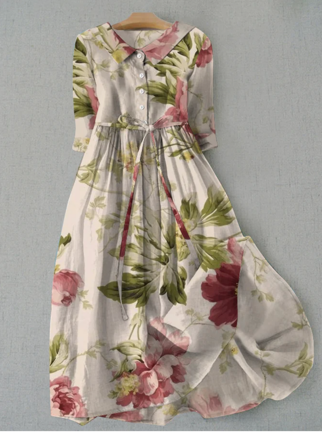 Amarae women's floral midi dress with button front & tie waist, perfect for summer vacations & garden parties.