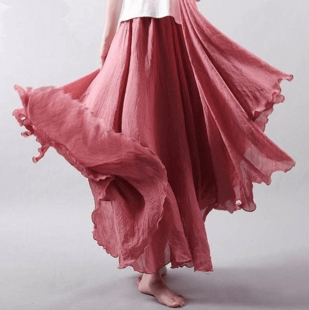 Women's flowy bohemian maxi skirt for summer comfort & elegant casual wear. A versatile summer style essential.