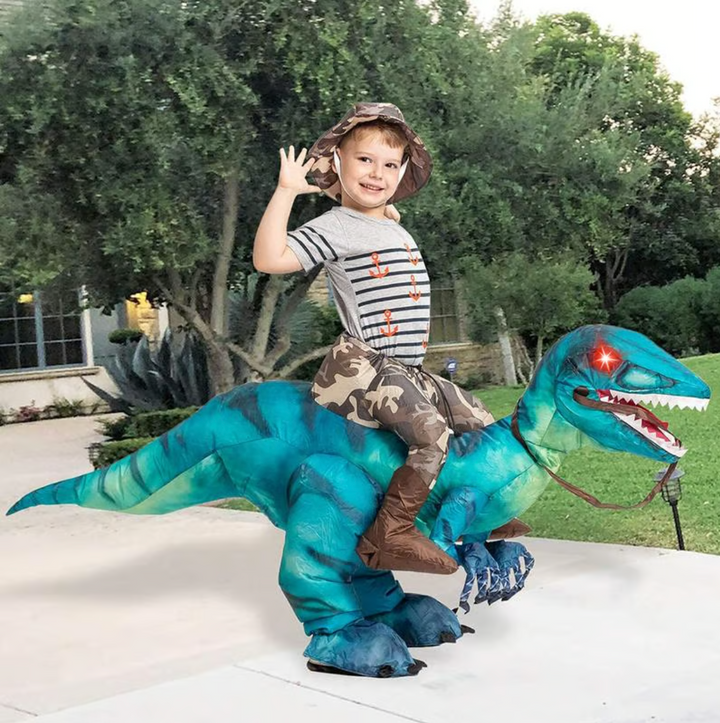 Unisex inflatable dino ride-on toy for kids & adults. Great for outdoor play, party fun, & indoor games.